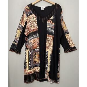 Parsley & Sage Tunic Top Plus Size 2X Dark Artsy Patchwork Textured Jersey Knit